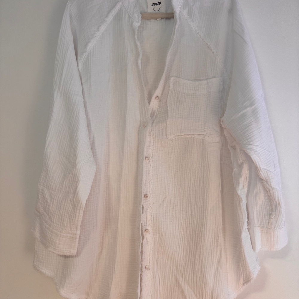 Aerie Oversized Button Down Shirt in White Color in Medium Size